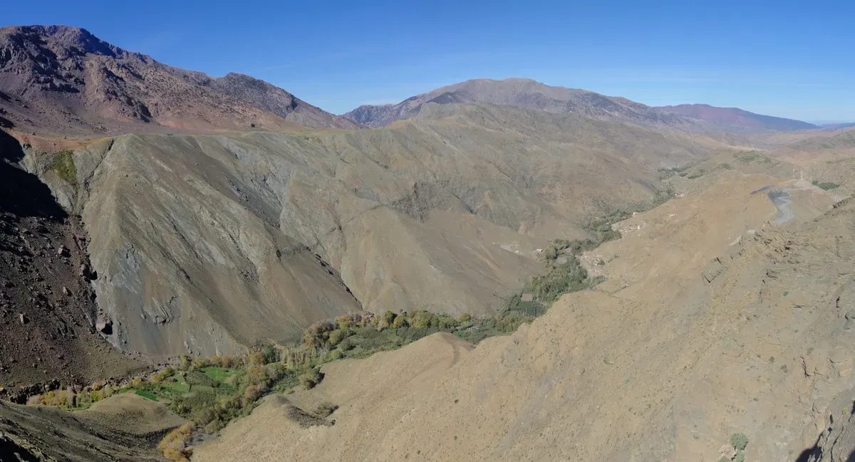 The N9 road climbing to the Tizi n'Tichka pass in the High Atlas, the mountain crossing on most Morocco tour packages